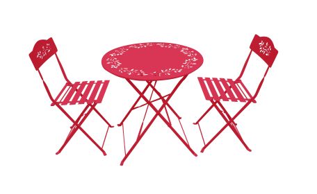 Metal bistro set with two chairs - red