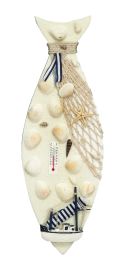 Costal Nautical Decor Wood Fish and Shells with Thermometer