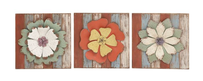 Antique styled floral wood metal wall decor 3 assorted