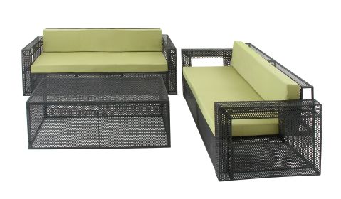 Chic set of three metal fabric outdoor sofa